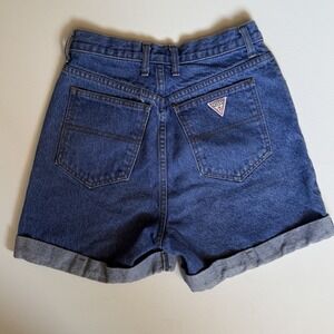 VTG 90s Guess Jeans Shorts Womens‎ 29 Blue USA Denim High Rise Button Fly Mom